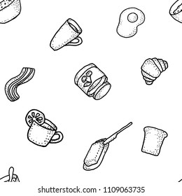 Seabless vector pattern with breakfast for wrapping, craft, textile