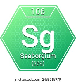 Seaborgium (Sg) (106) Transition Metal - Fundamental Chemical Element, Periodic Table in Chemistry Symbol, Name, Atomic Mass, Number, Chemistry Hexagon Logo Icon Design, White Background