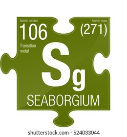 Seaborgium Symbol. Element number 106 of the Periodic Table of the Elements - Chemistry - Puzzle piece with green background