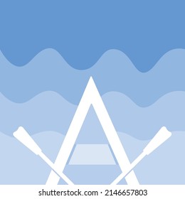 seaborne boat with two oars; ship sailing in a sea or river, a blue sea waves; created in flat vector