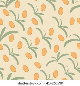 Sea-buckthorn  seamless pattern. Berry background. Good for wallpaper, wrapping papers and texture. Vector illustration.