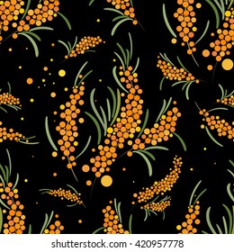 Seabuckthorn vector seamless pattern.