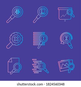 seach line style icon set design, lupe tool and magnifying glass theme Vector illustration