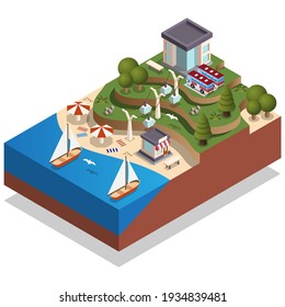 Seacoast. Isometric. 3D illustration. Isolated on white background. Vector illustration.