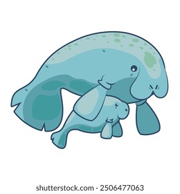 Seacow mamá y bebé aislados