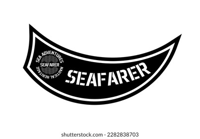 Seafarer text black and white. Sea adventures, travels and trips, journey. Poster or banner for website. Nautical ship or boat. Summer season. Cartoon flat vector illustration