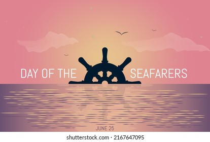 Seafarers' Day.helm over the ocean at sunsetClouds, stars and gulls
