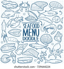 Seafood Animals Food Sea Doodles Icon Notebook Vector Art Design