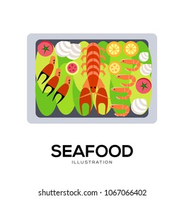 Seafood art icon. Seafood classic background. Seafood illustration concept. 