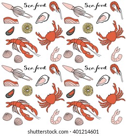 Seafood background doodle clip art icon illustration