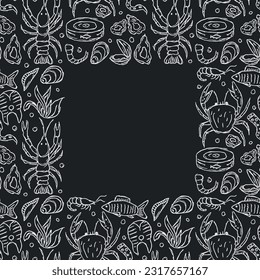 Seafood background. Drawn seafood illustration with place for text