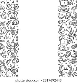 Seafood background. Drawn seafood illustration with place for text