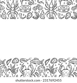 Seafood background. Drawn seafood illustration with place for text