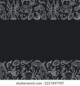 Seafood background. Drawn seafood illustration with place for text