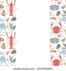 Seafood background. Drawn seafood illustration with place for text