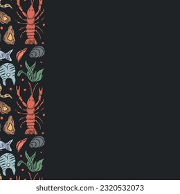 Seafood background. Drawn seafood illustration with place for text