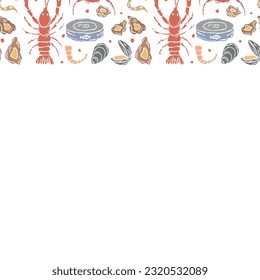 Seafood background. Drawn seafood illustration with place for text