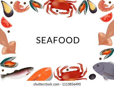 Seafood background with fish prawns and sushi delicacy vector illustration