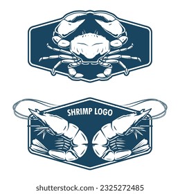 seafood badge design with shrimp and crab drawing