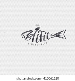 Seafood, badge for your design, Seafood Word for printing and labels.calligraphy seafood, seafood logo