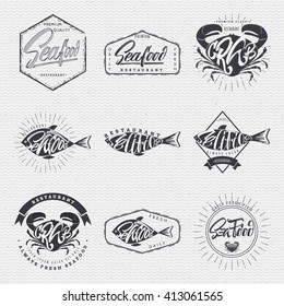 Seafood, badge for your design, Seafood Word for printing and labels.