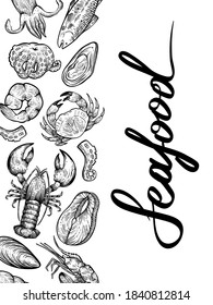 Seafood banner, hand drawn vector