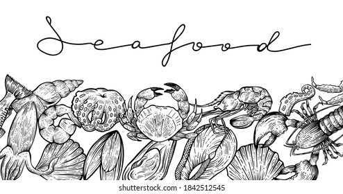 Seafood banner, hand drawn vector