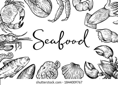 Seafood banner, hand drawn vector