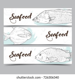Seafood banner. restaurant menu background. Vector illustration
