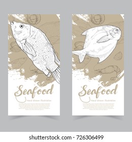 Seafood banner. restaurant menu background. Vector illustration