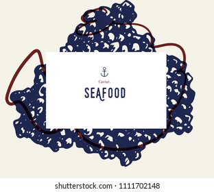 Seafood banner set. Hand drawn black caviar. Vector restaurant menu. Marine food banner, flyer design. Engraved isolated art. Delicious cuisine objects. Use for promotion, market, store banner