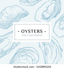 Seafood banner set. Hand drawn mussels , oyster. Vector restaurant menu. Marine food banner, flyer design. 