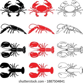 Seafood banner set. Hand drawn lobster. Vector restaurant menu