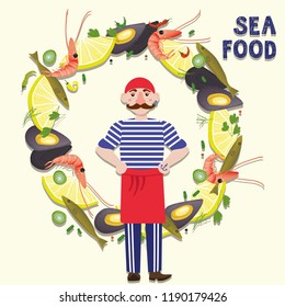 seafood banner whith chef and frame
