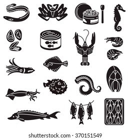 Seafood Black Icons.
Black icons with Fish, caviar and other seafood.
