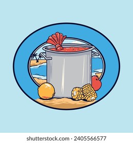 Seafood Boil Beach Logo Illustration Vector