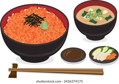 Seafood bowl set meal
Ikura rice bowl
Salmon roe bowl
