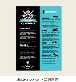 Seafood cafe menu grill, template design.Vector illustration.