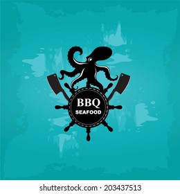 Seafood cafe menu grill, template design.Vector illustration.