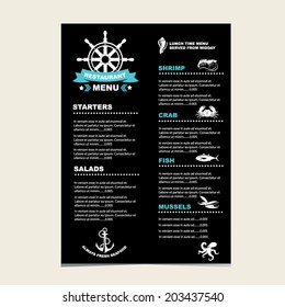 Seafood cafe menu grill, template design.Vector illustration.