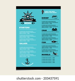 Seafood cafe menu grill, template design.Vector illustration.