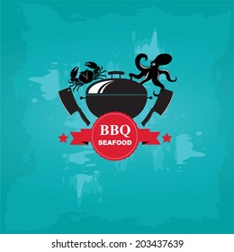 Seafood cafe menu grill, template design.Vector illustration.