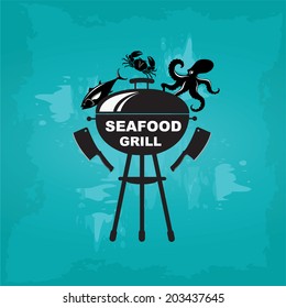 Seafood cafe menu grill, template design.Vector illustration.
