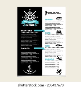 Seafood Cafe Menu Grill, Template Design.Vector Illustration.