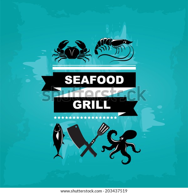 Seafood Cafe Menu Grill Template Designvector Stock Vector Royalty Free 203437519 Shutterstock