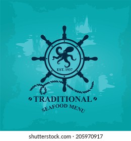 Seafood cafe menu, template design. Vector illustration.