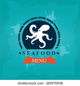 Seafood cafe menu, template design. Vector illustration.