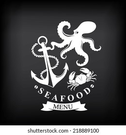 Seafood cafe menu, template design. Vector illustration.