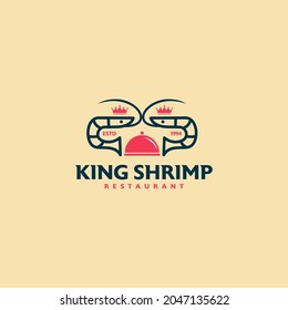 Seafood Cafe or Restaurant Abstract Vector Sign, Symbol or Logo Template. Hand Drawn Shrimp,Stylish Vintage Vector Emblem Concept.