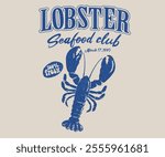 Seafood club. Lobster design. Fish vintage artwork. Lobster fish artwork for t shirt print, poster, sticker and other uses.